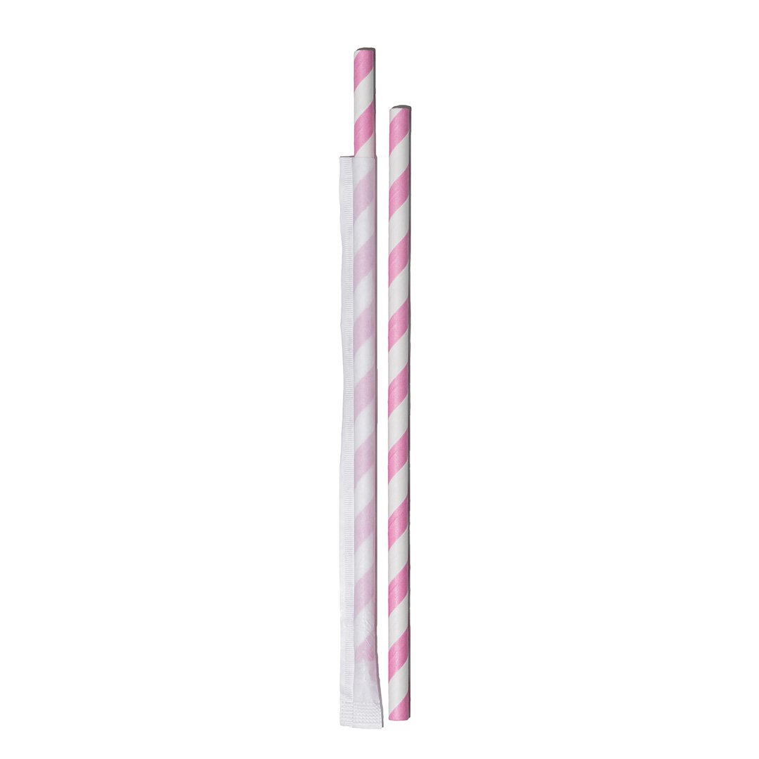 Pembe Beyaz Kağıt Pipet Kağıt Sargılı 6 x 197 mm