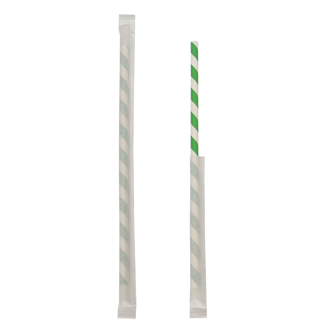 Yeşil Beyaz Kağıt Pipet Kağıt Sargılı 6 x 197 mm